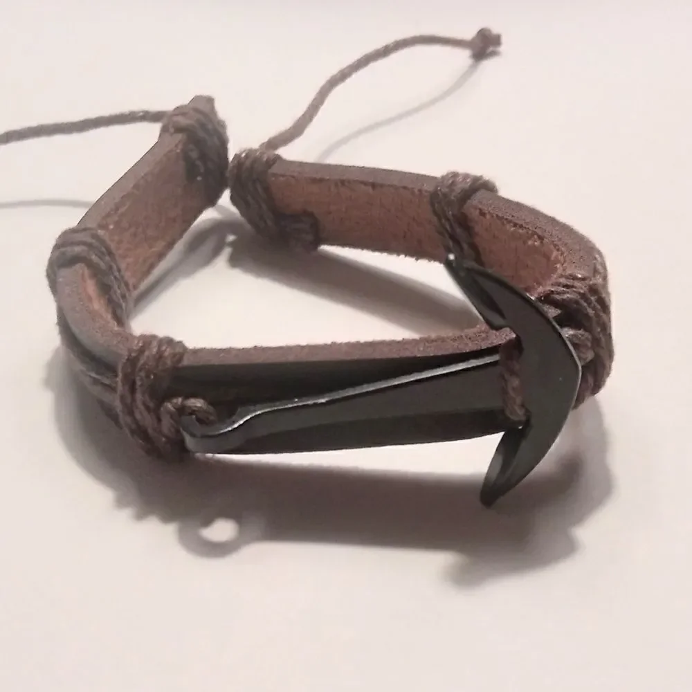 ‎Men's leather bracelet anchor New c9